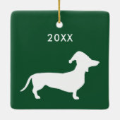 Ornement En Céramique Chien mignon portant chapeau de Père Noël et année (Dos)