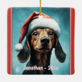 Ornement En Céramique Chien mignon portant le chapeau du Père Noël Dachs (Dos)
