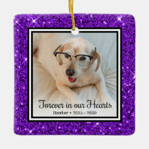 Ornement En Céramique Chien Pailleté Violet Pour Toujours Dans Nos Cœurs
