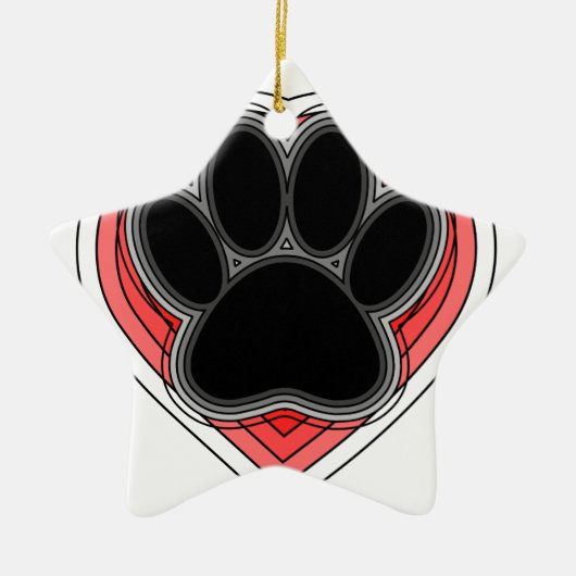 Ornement En Céramique Chien Paw Dans Le Coeur Rouge Avec Les Outlines (Devant)