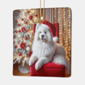 Ornement En Céramique Chien Samoyé avec Casquette du Père Noël (Gauche)