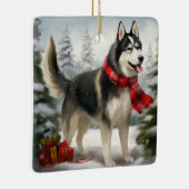 Ornement En Céramique Chien sibérien Husky à Noël de neige (Droite)