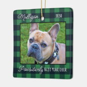 Ornement En Céramique Chien sur mesure Noël Vert Plaid 2 Animal Photo (Gauche)