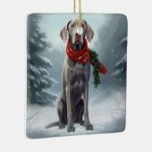 Ornement En Céramique Chien Weimaraner à Noël de neige (Droite)