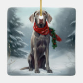 Ornement En Céramique Chien Weimaraner à Noël de neige (Dos)