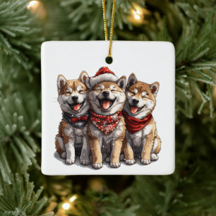 Ornement En Céramique Chiens de Noël Shiba Inu Père Noël