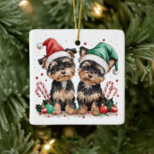 Ornement En Céramique Chiens de Noël Yorkshire Terrier (Arbre)