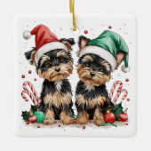 Ornement En Céramique Chiens de Noël Yorkshire Terrier (Devant)