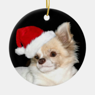 Ornement En Céramique Chihuahua aux cheveux longs de Noël