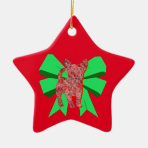 Ornement En Céramique Chihuahua Chien Silhouette Rouge et Vert Bow Noël
