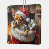 Ornement En Céramique Chihuahua Dog Christmas Stocking Surprise Art (Gauche)