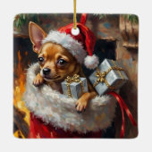 Ornement En Céramique Chihuahua Dog Christmas Stocking Surprise Art (Dos)