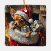 Ornement En Céramique Chihuahua Dog Christmas Stocking Surprise Art (Devant)
