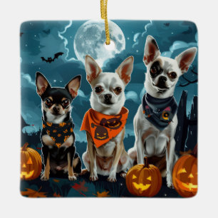 Ornement En Céramique Chihuahua Halloween Épouvantable