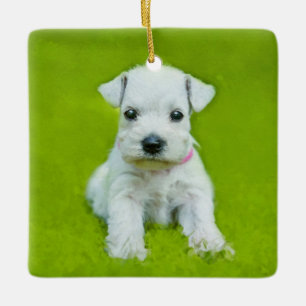 Ornement En Céramique Chiot blanc de Schnauzer