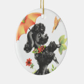 Ornement En Céramique chiot de caniche avec parapluie (Droite)