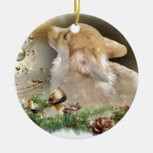 Ornement En Céramique Chiot de corgi de Noël