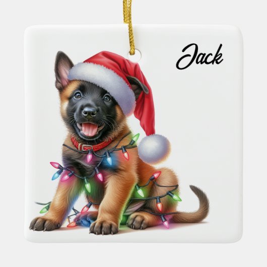 Ornement En Céramique Chiot de Noël Malinois Belge (Devant)