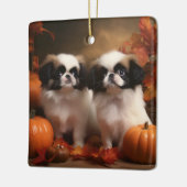 Ornement En Céramique Chiot japonais Chiot Automne Citrouille délice (Gauche)