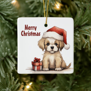 Ornement En Céramique Chiot mignon personnalisé avec Noël de Noël
