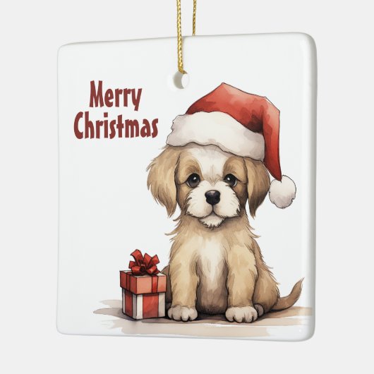 Ornement En Céramique Chiot mignon personnalisé avec Noël de Noël (Gauche)