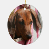 Ornement En Céramique chiot miniature Lisse-haired de teckel (Gauche)