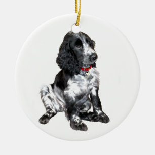 Ornement En Céramique Chiots Springer Spaniel Anglais - noir et blanc