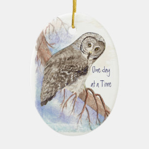 Ornement En Céramique Chouette aquarelle personnalisée Datée un jour à l