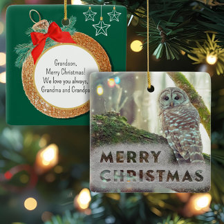 Ornement En Céramique Chouette blanche en hiver Joyeux Noël