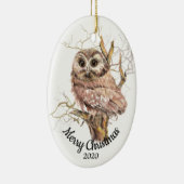 Ornement En Céramique Chouette d'aquarelle de Noël en arbre (Droite)