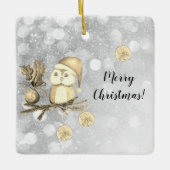 Ornement En Céramique Chouette De Noël Avec Branches Et Boules (Devant)