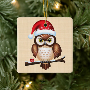 Ornement En Céramique Chouette Noël