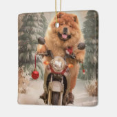 Ornement En Céramique Chow Chow Chien chevauchant la moto Noël (Gauche)
