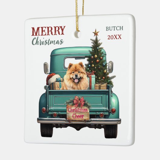 Ornement En Céramique Chow Chow Chien Retro Truck Noël (Gauche)