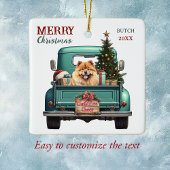 Ornement En Céramique Chow Chow Chien Retro Truck Noël