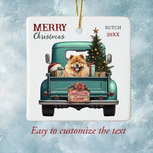 Ornement En Céramique Chow Chow Chien Retro Truck Noël