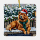Ornement En Céramique Chow Chow Dog Serene Winter Garden Christmas Art (Devant)