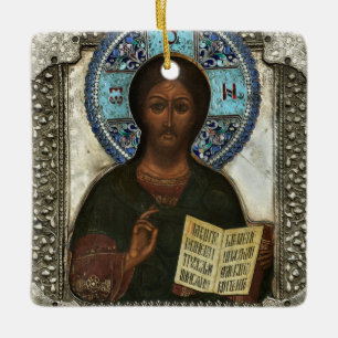 Ornement En Céramique Christ Pantocrator Seigneur de tous Icône de Noël
