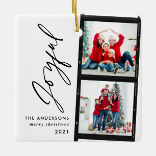 Ornement En Céramique Christmas 2  photo collage typography modern blue 