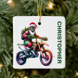 Ornement En Céramique Christmas Dirt Bike Motocross Nom personnalisé<br><div class="desc">Offrez-vous des vacances amusantes avec ce vélo de terre ornement de Noël! Doté d'un cavalier en action sur un vélo de terre, décoré de branches de pin festives et d'ornements colorés, cet ornement est parfait pour les amateurs de motocross et d'aventure. Que vous ajoutiez une touche unique à votre arbre...</div>