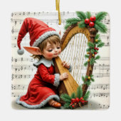 Ornement En Céramique Christmas Elf Playing a Harp (Devant)
