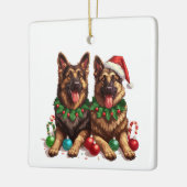 Ornement En Céramique Christmas German Shepherd Dogs (Gauche)