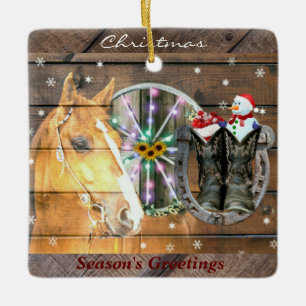 Ornement En Céramique Christmas Horse Wagon Wheel Cowboy Boots Horseshoe