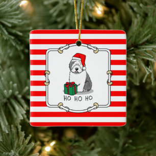 Ornement En Céramique Christmas Père Noël Old English Sheepdog (Grey 1) 