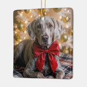 Ornement En Céramique Christmas Weimaraner Dog With Red Bow (Gauche)