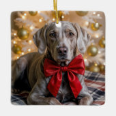 Ornement En Céramique Christmas Weimaraner Dog With Red Bow (Devant)