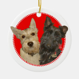 Ornement En Céramique Christmas Wheaten & Black Scotties