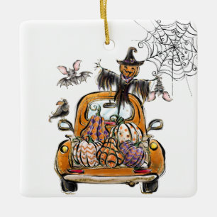 Ornement En Céramique Chute Citrouille Patuck avec chauve-souris épouvan