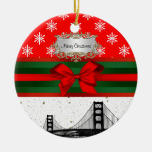 Ornement En Céramique Ciel de San Francisco Flocon de Neige Rouge Noël