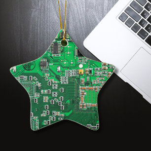 Ornement En Céramique Circuit imprimé de geek informatique vert